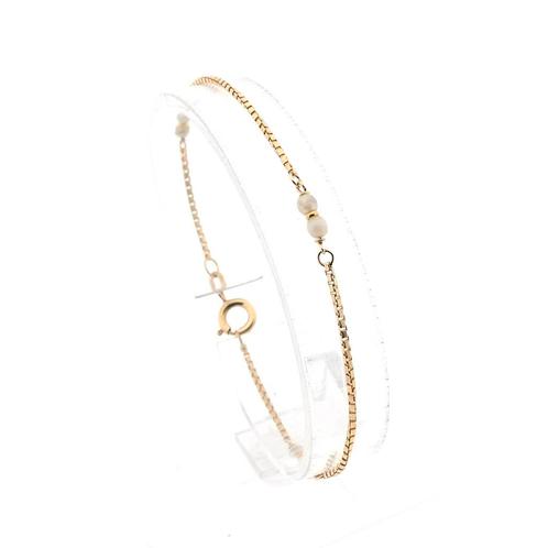 Gouden Venetiaanse schakel armband met parel | 18 cm, Sieraden, Tassen en Uiterlijk, Armbanden, Overige kleuren, Gebruikt, Met edelsteen