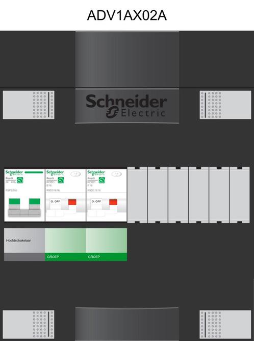 Schneider groepenkast 1 fase met 2 aardlekautomaten, Doe-het-zelf en Verbouw, Elektra en Kabels, Nieuw, Ophalen of Verzenden