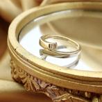 Bicolor gouden ring met diamantjes; Toi et moi, Gebruikt, Overige kleuren, Ophalen of Verzenden, Kleiner dan 17