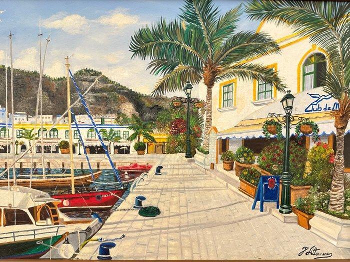 Fabrizio Attianese (XX) - Porticciolo di Gran Canarie, Antiek en Kunst, Kunst | Schilderijen | Modern