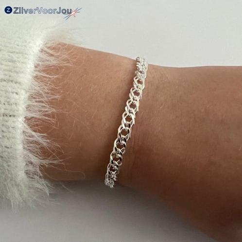 Zilveren dubbele gourmet rombo schakelarmband  5.8 mm breed, Sieraden, Tassen en Uiterlijk, Armbanden, Nieuw, Verzenden