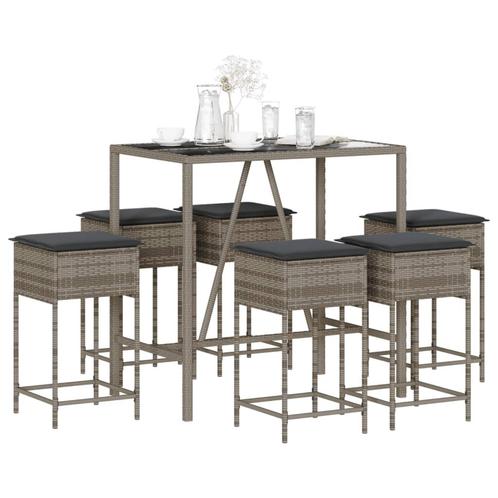 vidaXL 7-delige Tuinbarset met kussens poly rattan grijs, Tuin en Terras, Tuinsets en Loungesets, Nieuw, 6 zitplaatsen, Rotan