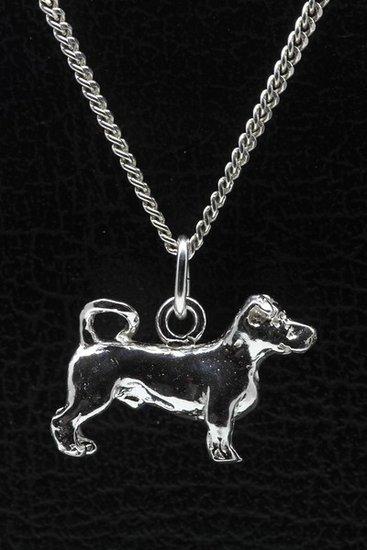 Zilveren Jack russell terrier gladhaar met staart ketting..., Sieraden, Tassen en Uiterlijk, Kettinghangers, Verzenden