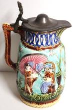 Mouzin Lecat, Nimy - Kruik - Tin, Barbotine - Oosters decor,, Antiek en Kunst