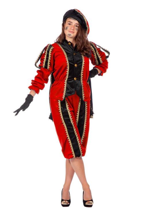 Pieten pak vrouw imitatie fluweel rood/zwart, Kleding | Dames, Carnavalskleding en Feestkleding, Nieuw, Ophalen of Verzenden