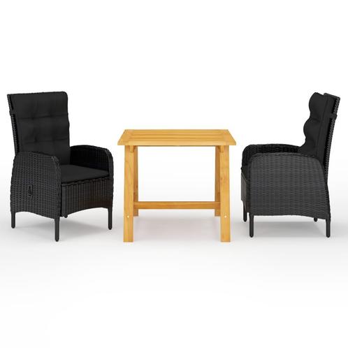 vidaXL 3-delige Tuinset zwart, Tuin en Terras, Tuinsets en Loungesets, Tuinset, Nieuw, 2 zitplaatsen, Rotan, Verzenden