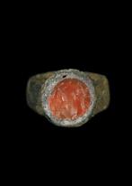 West-Aziatisch Brons Ring met carneool intaglio, Antiek en Kunst