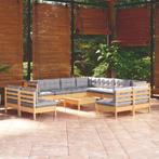 vidaXL 12-delige Loungeset met grijze kussens massief, Tuin en Terras, Verzenden, Nieuw, Loungeset