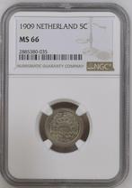 Koningin Wilhelmina 5 cent 1909 MS66 NGC gecertificeerd, Postzegels en Munten, Munten | Nederland, Verzenden, Koningin Wilhelmina