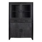 Vitrinekast Mangohout Britt 115 Zwart, 100 tot 150 cm, Verzenden, Nieuw, Industriële meubels