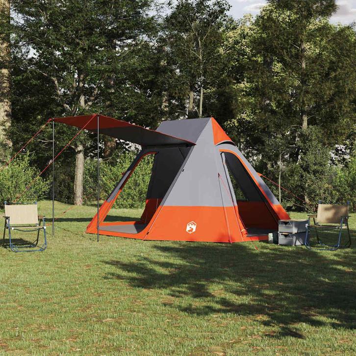 vidaXL Camping Tent met dak Grijs en Oranje 482 x 360 x 227, Caravans en Kamperen, Tenten, Nieuw, Verzenden