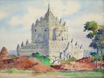 École Orientaliste (XX) - Tour de Bagan - NO RESERVE, Antiek en Kunst, Kunst | Schilderijen | Klassiek