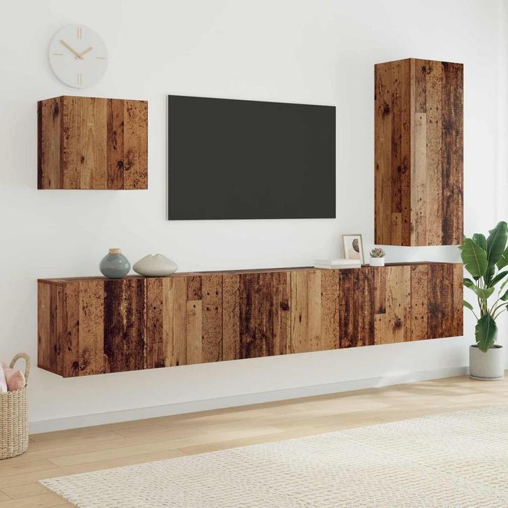 vidaXL TV-wandmeubel Wandgemonteerd 5 pcs Oud Hout Bewerkt, Huis en Inrichting, Kasten | Televisiemeubels, Nieuw, Minder dan 50 cm