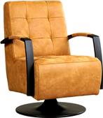 Cognac leren industriële draaifauteuil - staal zwart frame m, Huis en Inrichting, Fauteuils, Nieuw, Ophalen of Verzenden, Modern
