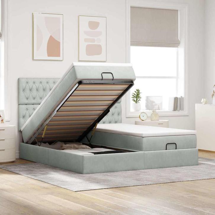 vidaXL Ottoman bed met matrassen 200x200cm fluweel, Huis en Inrichting, Slaapkamer | Bedden, Overige maten, 200 cm, Grijs, Tweepersoons
