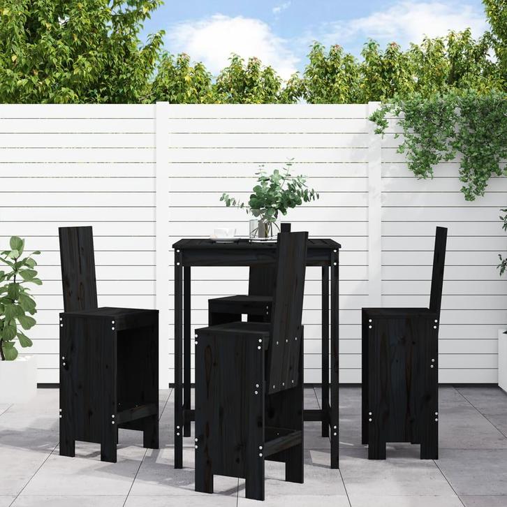 vidaXL 5-delige Barset massief grenenhout zwart, Tuin en Terras, Tuinsets en Loungesets, Nieuw, 5 zitplaatsen, Verzenden