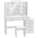 Kaptafel Met Verlichte Spiegel En Gestoffeerde Kruk, Make-up, Huis en Inrichting, Kasten | Dressoirs, Verzenden, Nieuw