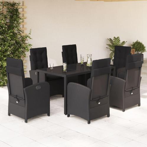 vidaXL 7-delige Tuinset met kussens poly rattan zwart, Tuin en Terras, Tuinsets en Loungesets, Tuinset, Nieuw, 6 zitplaatsen, Rotan
