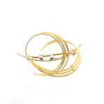 Bicolor gouden fantasie broche met diamant | 0,02 ct., Sieraden, Tassen en Uiterlijk, Broches, Gebruikt, Overige kleuren, Ophalen of Verzenden