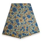 Afrikaanse stof - Blauwe Small Flowers - 100% katoen - 1 yar, Hobby en Vrije tijd, Stoffen en Lappen, Ophalen of Verzenden, Nieuw