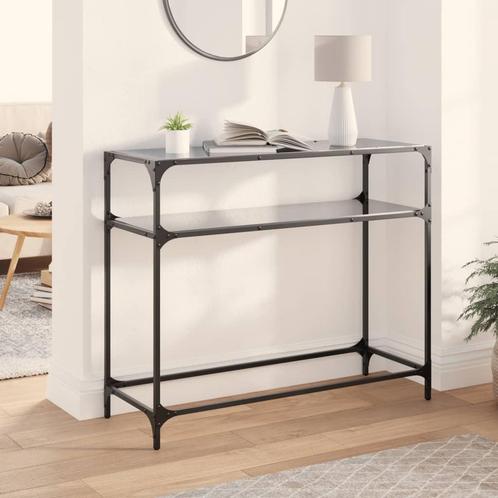 vidaXL Wandtafel met zwart glazen blad 98x35x81 cm staal, Huis en Inrichting, Tafels | Salontafels, 50 tot 100 cm, Nieuw, Metaal