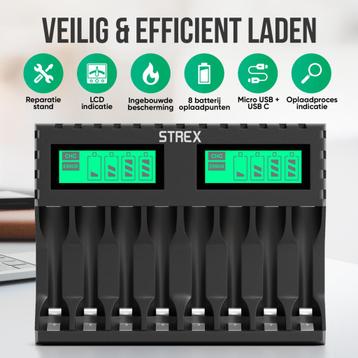 Strex Batterij Oplader -8x AA/AAA Batterijen-USB Oplaadbaar beschikbaar voor biedingen
