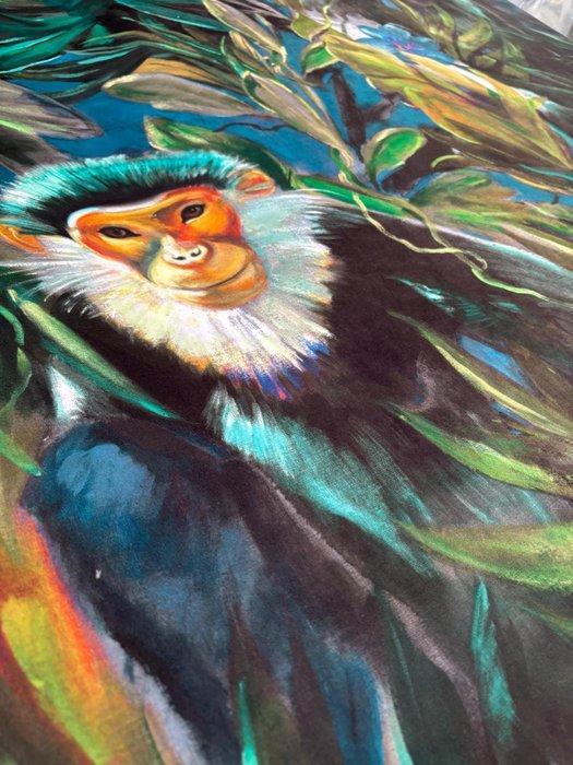 Gouden ogen in de jungle – Artistisch fluweel voor, Antiek en Kunst, Antiek | Kleden en Textiel