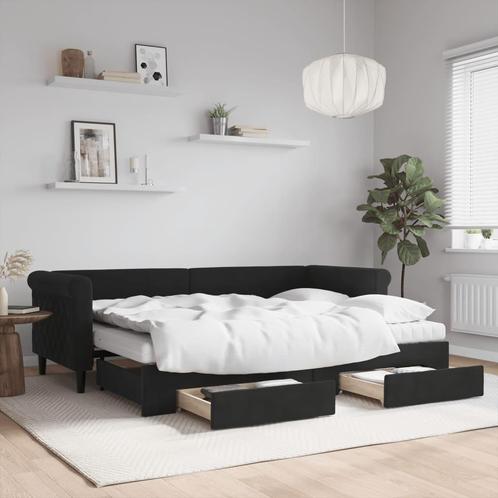vidaXL Slaapbank met onderschuifbed en lades 80x200 cm, Huis en Inrichting, Slaapkamer | Bedden, 80 cm, 200 cm, Zwart, Eenpersoons