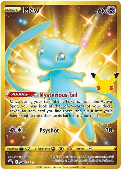 Mew Gold Secret Pokémon kaart uit de Celebrations serie, Hobby en Vrije tijd, Verzamelkaartspellen | Pokémon, Losse kaart, Nieuw