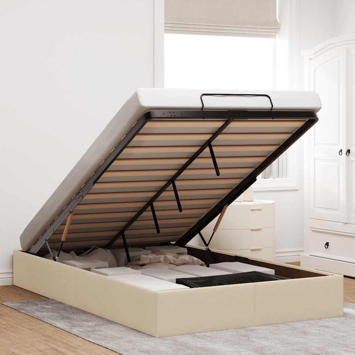 vidaXL Bedframe zonder matras 120x200 cm stof crèmekleurig, Huis en Inrichting, Slaapkamer | Bedden, 120 cm, 200 cm, Crème, Twijfelaar