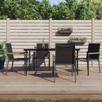 vidaXL 5-delige Tuinset textileen en staal zwart, 4 zitplaatsen, Verzenden, Nieuw, Rvs