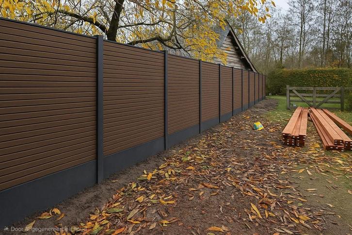 TIP: Schutting met composiet en beton laten plaatsen, Tuin en Terras, Schuttingen, 1 tot 2 meter, Nieuw, Kunststof