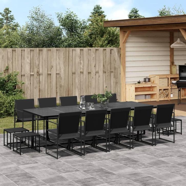 vidaXL 15-delige Tuinset textileen zwart, Tuin en Terras, Tuinsets en Loungesets, Tuinset, Nieuw, 4 zitplaatsen, Rvs, Verzenden