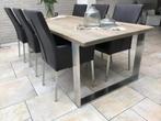 Set van 6 leren eetkamerstoelen - bruin leer, Huis en Inrichting, Stoelen, Ophalen of Verzenden, Nieuw, Leer
