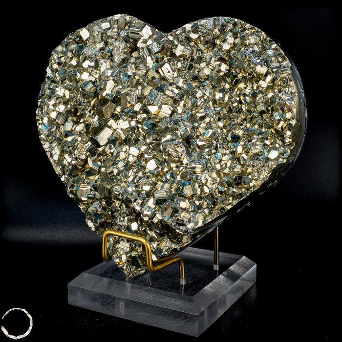 Zeldzaam natuurlijk gouden kubus kristal pyriet Hart-, Verzamelen, Mineralen en Fossielen