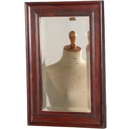 Rechthoekige mahonie spiegel ca 1890 met facet geslepen spi, Antiek en Kunst, Antiek | Spiegels, Ophalen of Verzenden