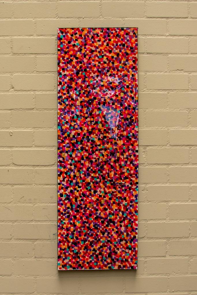 Abstract Pixel Schilderij – &quot;Warmte in Patronen&quot;, Antiek en Kunst, Antiek | Woonaccessoires, Ophalen of Verzenden