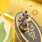 Gouden ring met saffier en diamant | 0,35 ct. (geelgoud), Gebruikt, Overige kleuren, Ophalen of Verzenden, Kleiner dan 17