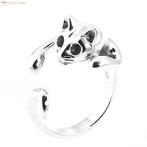 Zilveren open poes / kat ring, zeer leuk!, Sieraden, Tassen en Uiterlijk, Ringen, Verzenden, Nieuw, Zilver