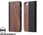 iPhone 16Pro Flip case – Walnoot en zwart Leer, Nieuw