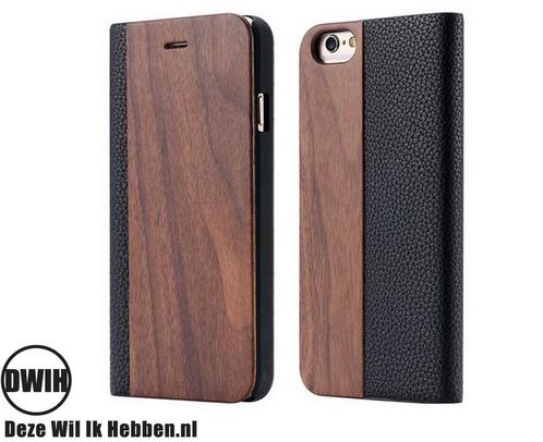 iPhone 16Pro Flip case – Walnoot en zwart Leer, Telecommunicatie, Mobiele telefoons | Hoesjes en Frontjes | Apple iPhone