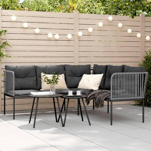 vidaXL Tuinbank met kussens L-vormig staal en textileen, Tuin en Terras, Tuinsets en Loungesets, Nieuw, Rvs, Verzenden