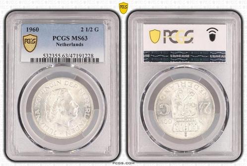 Koningin Juliana zilveren 2 1/2 gulden 1960 MS63 PCGS, Postzegels en Munten, Munten | Nederland, Losse munt, Koningin Juliana
