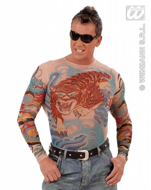 Tattoo shirt tijger en draak, Kleding | Heren, Carnavalskleding en Feestkleding, Nieuw, Ophalen of Verzenden