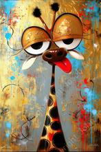John Joseb Art glasschilderij gekke grappige giraffe goud, Minder dan 50 cm, Verzenden, Nieuw, Schilderij