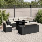 vidaXL 9-delige Loungeset met kussens poly rattan zwart, Verzenden, Nieuw, Rotan, Loungeset