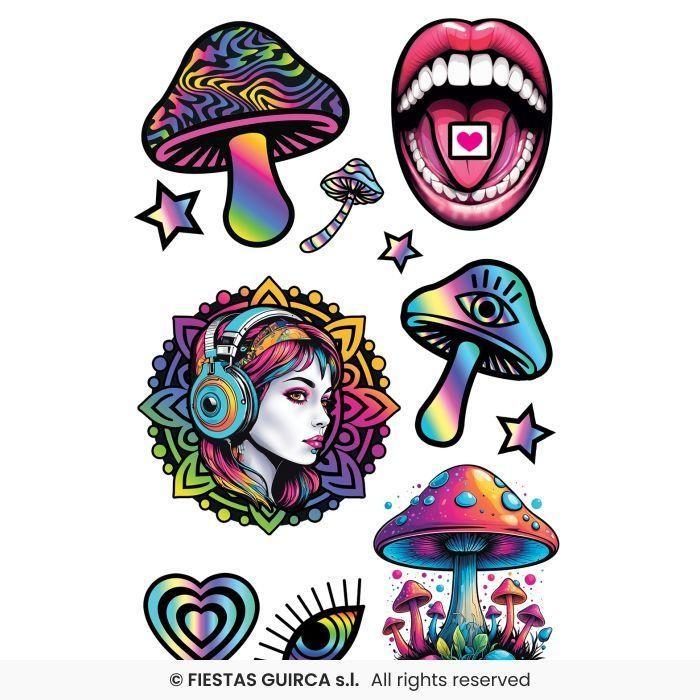 Neptattoos Psychedelisch, Hobby en Vrije tijd, Feestartikelen, Feestartikel, Nieuw, Verzenden