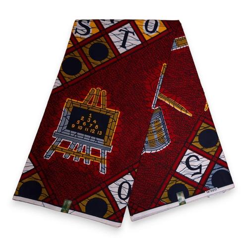 VLISCO stof Hollandais Afrikaanse Wax print - Donkerrood ABC, Hobby en Vrije tijd, Stoffen en Lappen, Nieuw, Ophalen of Verzenden