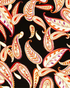 Viscose Satijn Paisley Oranje/Zwart, Hobby en Vrije tijd, Stoffen en Lappen, Zwart, Nieuw