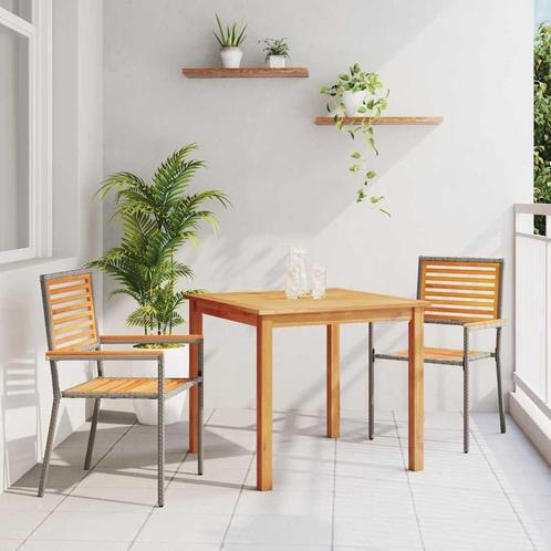 vidaXL Tuin Eetset 3 pcs Grijs Poly riet, Tuin en Terras, Tuinsets en Loungesets, Nieuw, Rotan, Verzenden